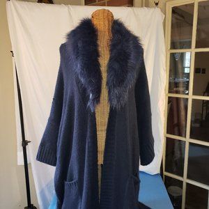 Ladies CAPSULE Batwing Cardigan w/Detachable Faux Fur Collar in Blue - 24/26